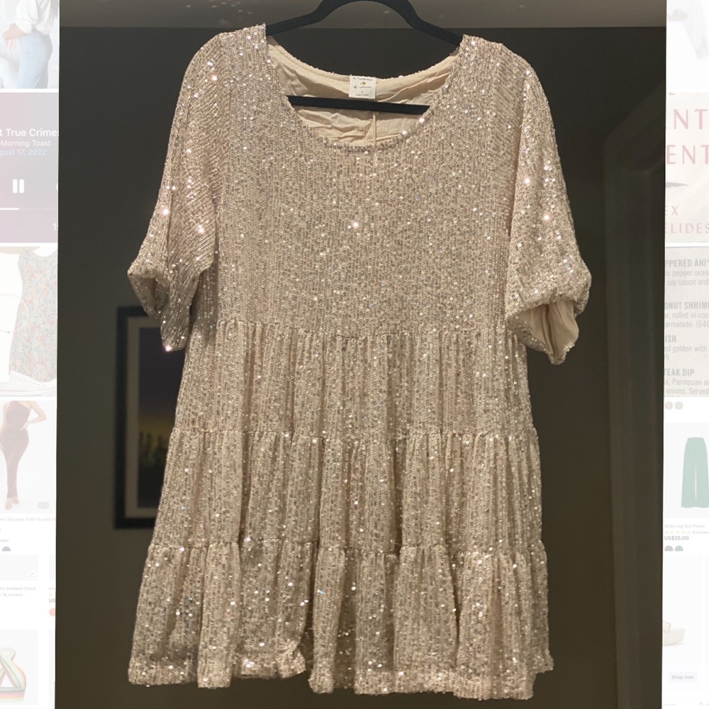 By Together Sequin Tiered Babydoll Dress in Gold